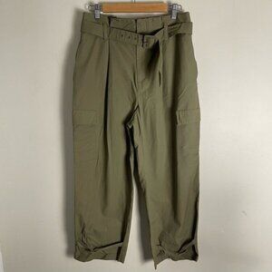 Zara Pants Womens size large Olive Green Paperbag Waist Belted Tapered Cargo NWT